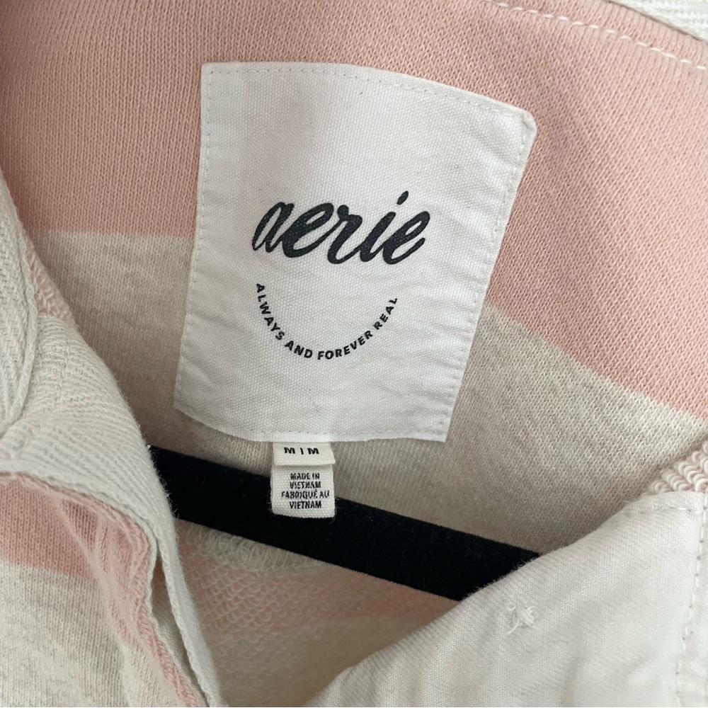 Aerie Prep Rally Rugby Stripe Sweatshirt Pink Oversized Preppy.         22 - Picture 5 of 13